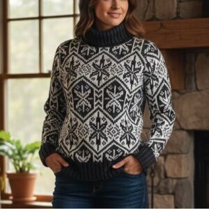 H&M black and white snowflake pattern wool blend sweater